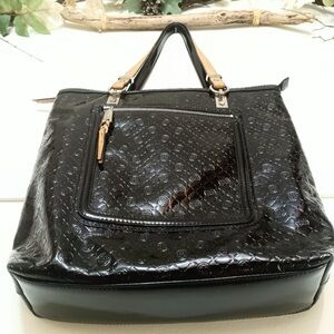 Dana Buchman Black and Tan Tote Bag with Glossy Finish